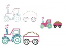 Stickdatei - Traktor Herzen mit Anhänger inkl. Puschendatei